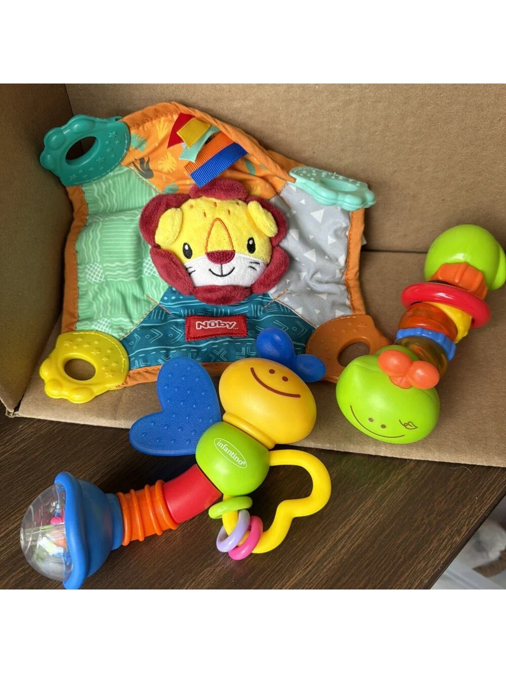Baby Starter Set/ Infantino Rattles and Nuby Square With Chew Corners